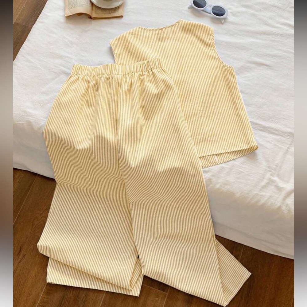 Yellow Striped Women’s Two piece set - Picture 2 of 6